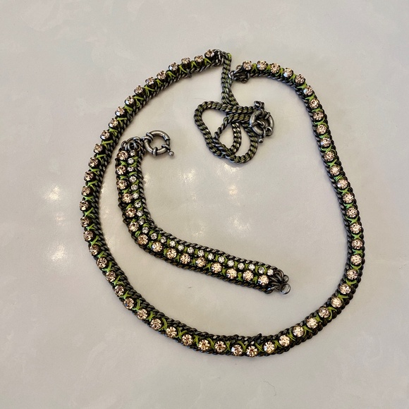 MADEWELL Matching Rhinestone Necklace & Bracelet Set - Rose Pink & Lime Green - Picture 3 of 5